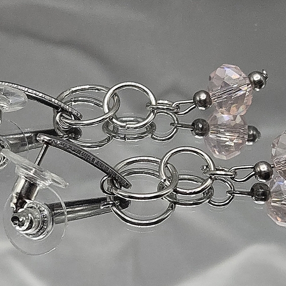 Elegant Silver and Pink Crystal Earrings - Picture 4 of 4
